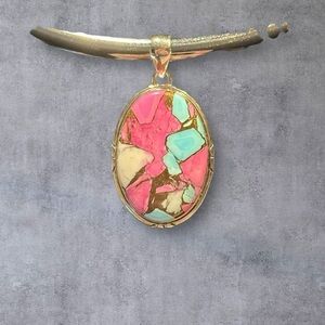 Silver Pendant with Bubble Gum Pink and Turquoise Necklace